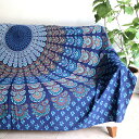 【15%OFFクーポン対象品】曼荼羅(まんだら)マルチクロス ダブル 215x205cmアナスタシア ターコイズ/ブルー インド製/綿100%