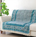 【15%OFFクーポン対象品】ペルシャ更紗 イラン手染め布 150x100cmサイズ 細かなデザインのブロックプリント アンティークデザイン ソファカバー タペストリー ブルー グリーン フラワー
