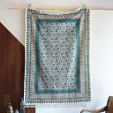 【15%OFFクーポン対象品】ペルシャ更紗 ガラムカール 145×102cm 細かなデザインのブロックプリント アンティークデザイン ブルー ペイズリー タペストリー テーブルクロス マルチカバー