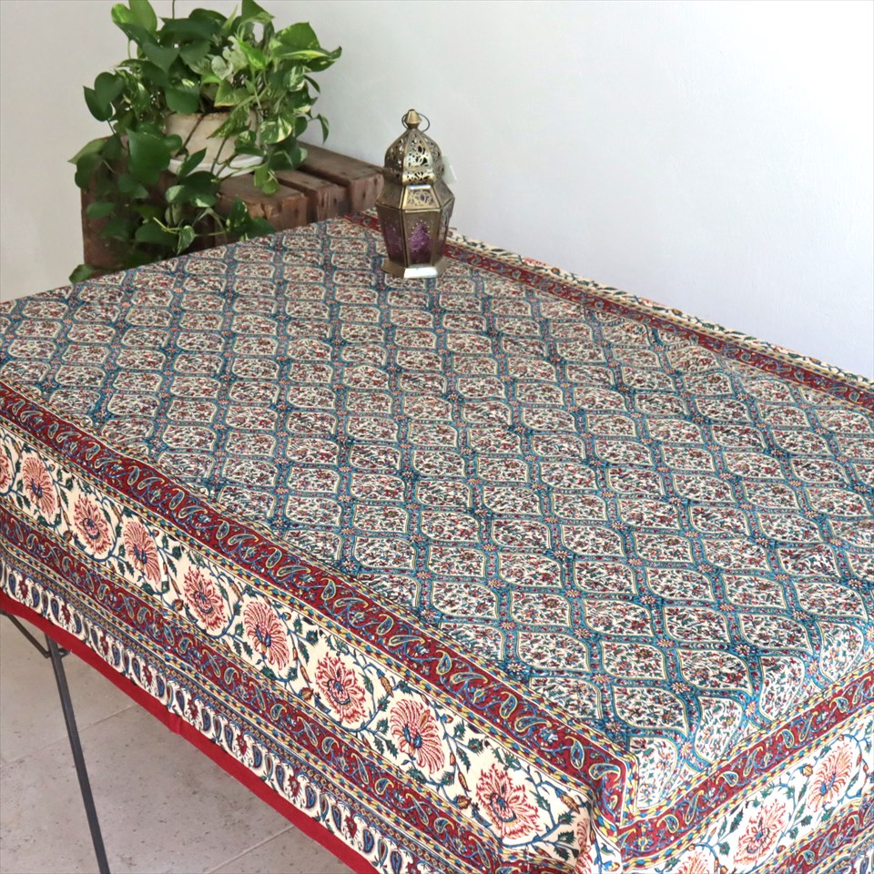 ペルシャ更紗 ガラムカール 191x130cm アンティークデザイン トレリス テーブルクロス ソファカバー