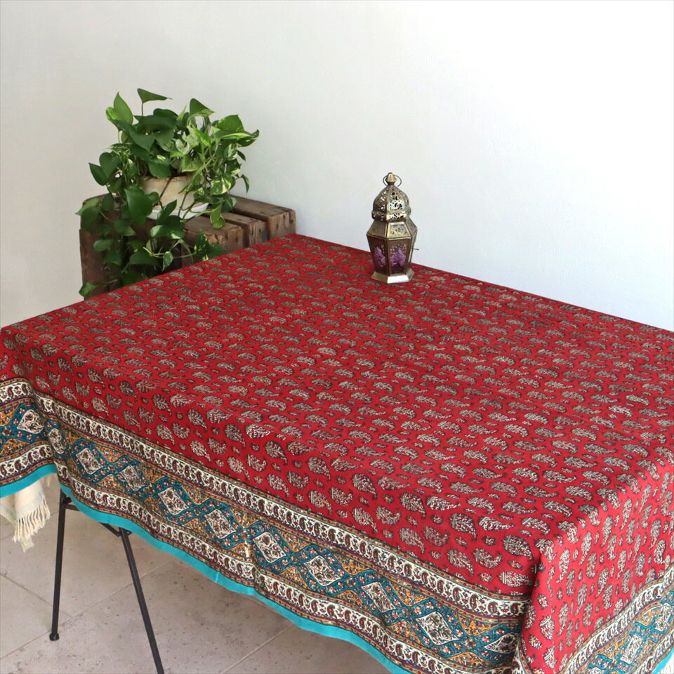 【15%OFFクーポン対象品】ペルシャ更紗 ガラムカール 196x132cm アンティークデザイン レッド テーブルクロス ソファカバー
