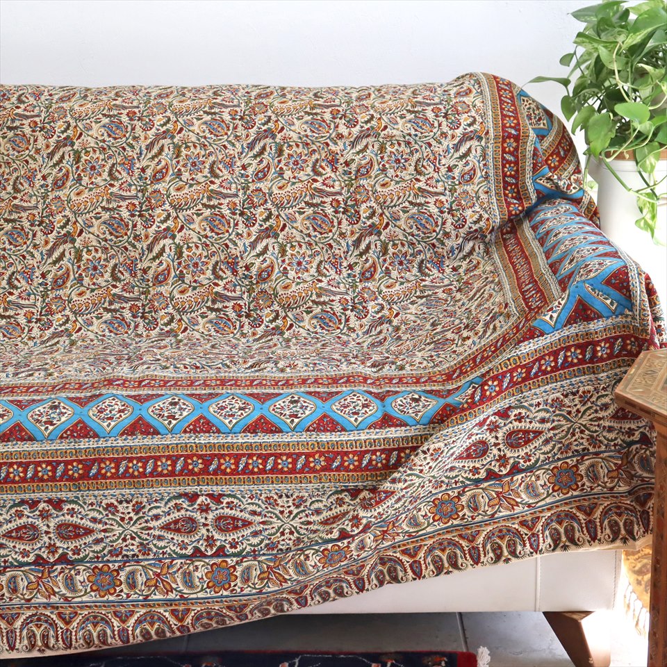 【15%OFFクーポン対象品】ペルシャ更紗 ガラムカール 268×203cm アンティークデザイン 花と鳥 ソファーカバー ベッドカバー