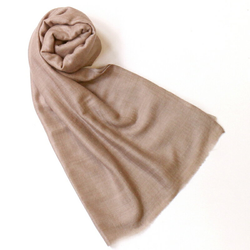 【10%OFFクーポン対象品】カシミアストール・手織り/大判サイズうす茶/1点もの