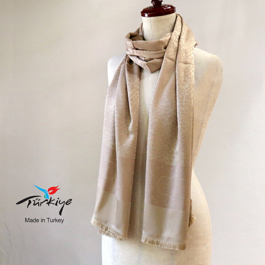 For Women - 【10%OFFクーポン対象】大判ストール 光沢あるジャガード織り 薄手キャメルベージュ　アラベスク　トルコデザイン