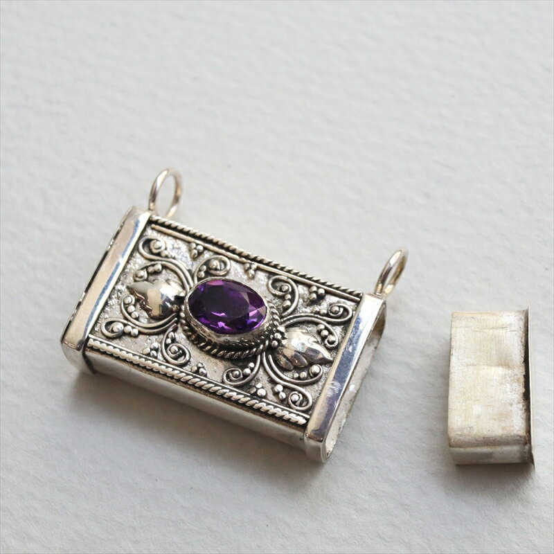 【10%OFFクーポン対象品】シルバーロケットペンダント箱型 アメシスト 40cmチェーン付 Turkish Silver Jewelry