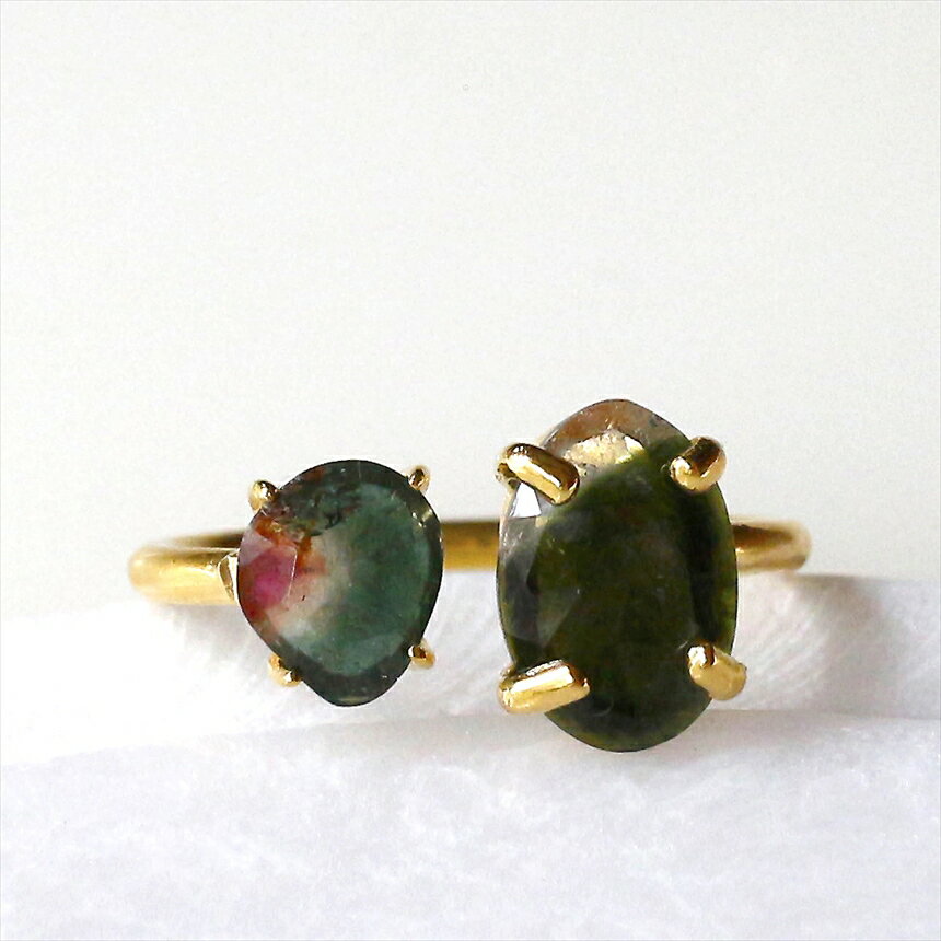 トルマリン二粒リング18KGF天然...