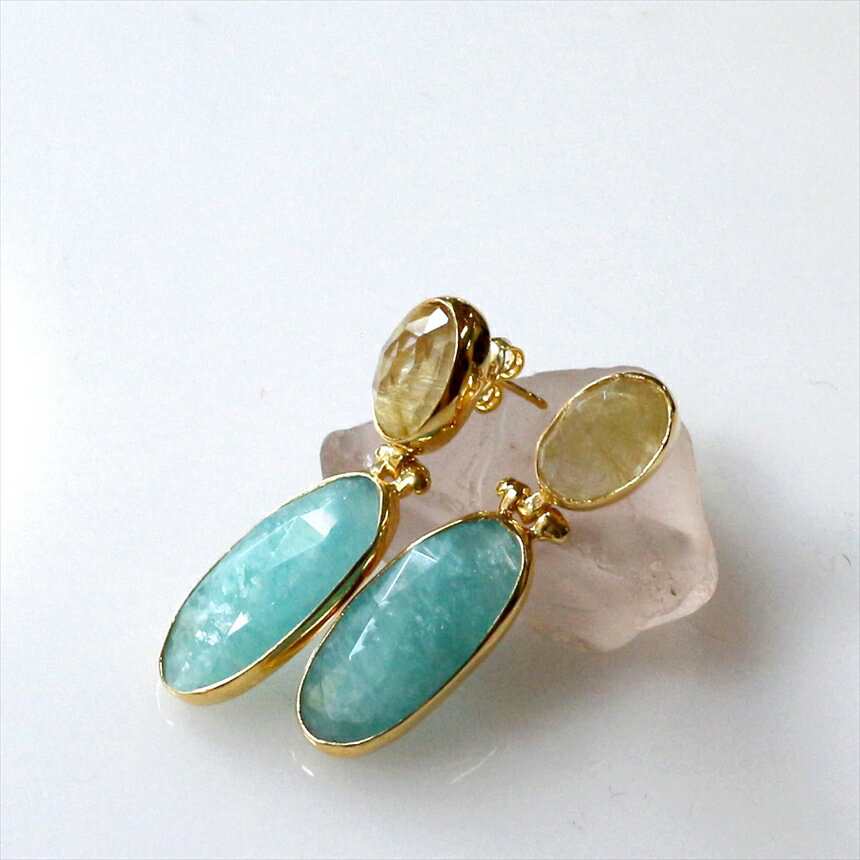 アマゾナイトとルチルクォーツのドロ...