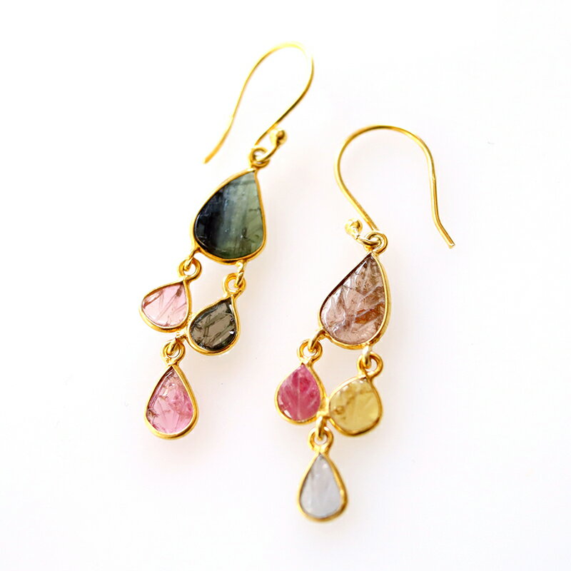 トルマリンピアス4枚のリーフJai...