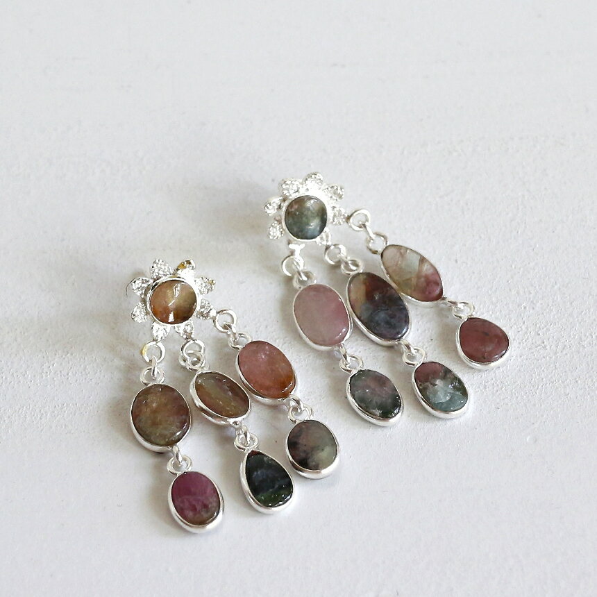 トルマリンシルバーピアスフラワーフ...