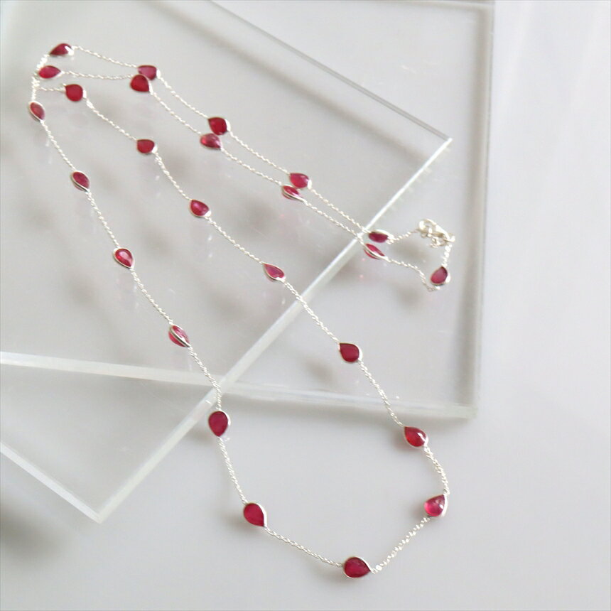 【10%OFFクーポン対象品】ルビードロングネックレス 91cm ルビー25粒ドロップ形 Jaipur ジャイプールジュエリー silver925(4)