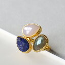【15%OFFクーポン対象品】アルサメイア 三つの石のリング ラピスラズリ×ラブラドライト×ホワイトカルセドニー 天然石22KGP トルコジュエリー