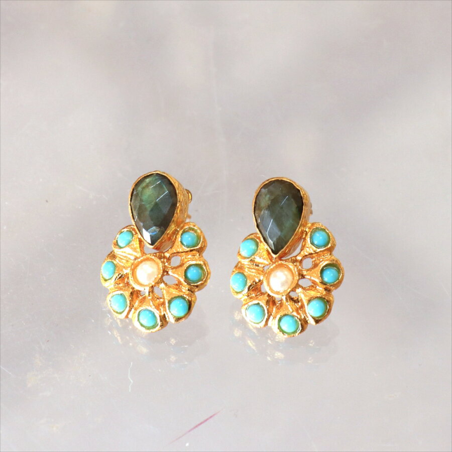 アルサメイア ピアス 古代王朝のデザイン 天然石22Kゴールドプレーテッド トルコジュエリー 色石