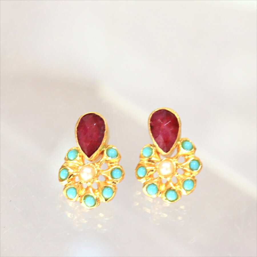 アルサメイア ピアス 古代王朝のデザイン 天然石22Kゴールドプレーテッド トルコジュエリー 色石