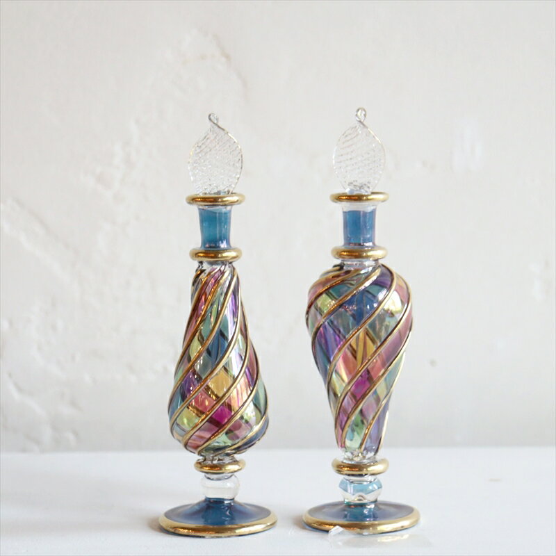 【10 OFFクーポン対象品】エジプトガラス香水瓶 Egyptian Perfume Bottle 2本セット ファラオ パステル /ブルー