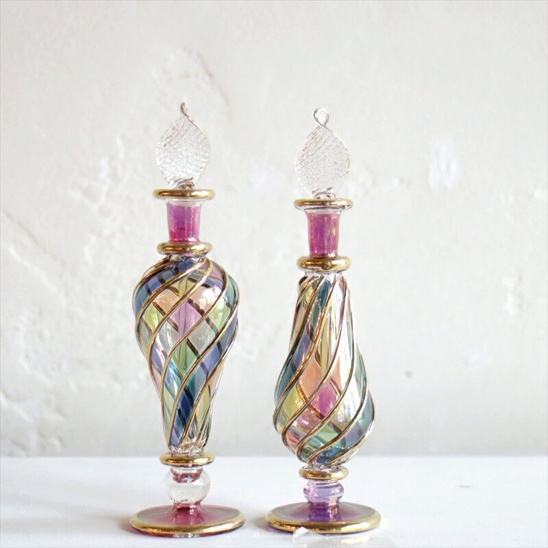 【10 OFFクーポン対象品】エジプトガラス香水瓶 Egyptian Perfume Bottle 2本セット ファラオ パステル /パープル