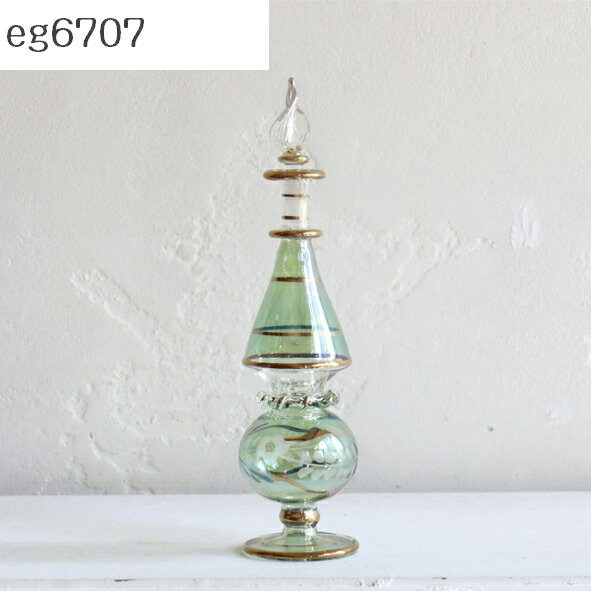 【10 OFFクーポン対象品】エジプトガラス香水瓶 Egyptian Perfume Bottle 15cm グリーン