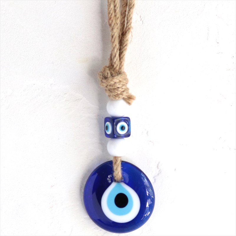 ナザルボンジュウ5.5cmロープ＆ビーズ飾り/ハンドメイド地中海ガラスビーズのサムネイル