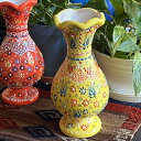 トルコ陶器 花瓶 チューリップ型 Lサイズ 高さ24×直径10cm フラワーベース フラワーデザイン イエロー