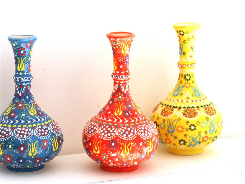 トルコ陶器 花瓶 一輪挿し フラワーベース 高さ20×直径12cm フラワーデザイン オレンジ [2]