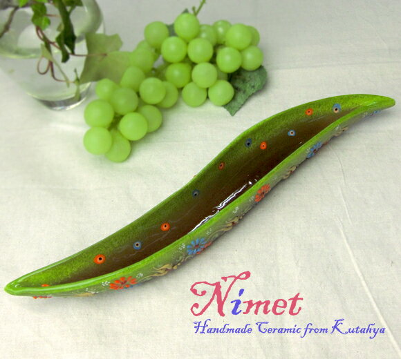 Nimet Design メゼ・オリーブ皿/グリーンパステルグラデーション・立体釉キュタフヤ陶器