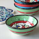 トルコ製 ボウル (手書きキュタフヤ陶器) Φ12cm グリーン デザインおまかせ
