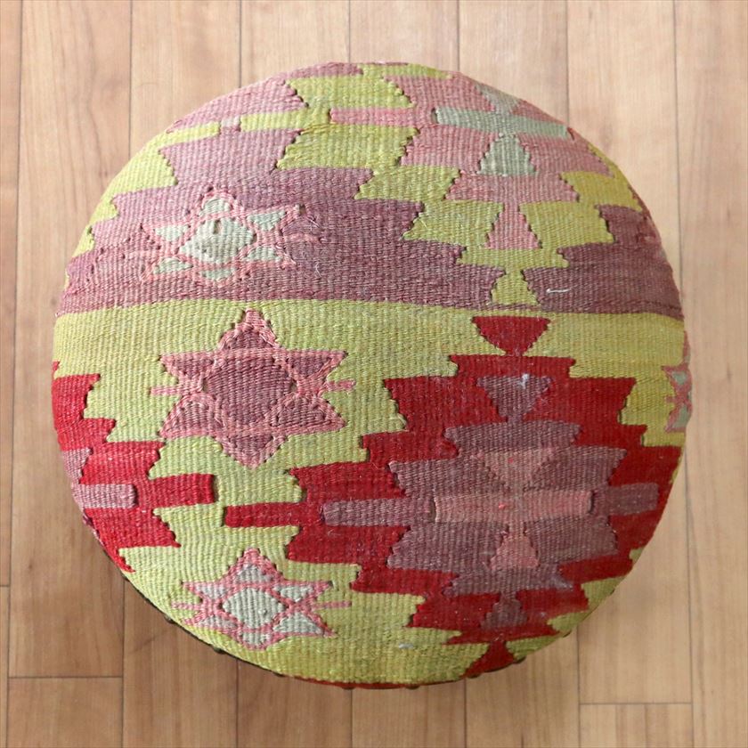 オールドキリムスツール 直径35×H29cm ラウンド イーブルアイ キリム木製家具・スツール・オットマン old kilim stool ottman wood furniture [2]