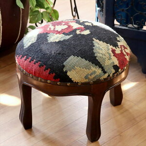 オールドキリムスツール 直径35×H29cm ラウンド モルダヴィア キリム木製家具・スツール・オットマン old kilim stool ottman wood furniture