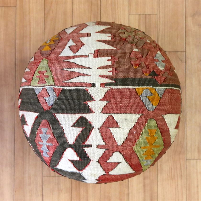 オールドキリムスツール 直径35×H29cm ラウンド コンヤ キリム木製家具・スツール・オットマン old kilim stool ottman wood furniture [2]