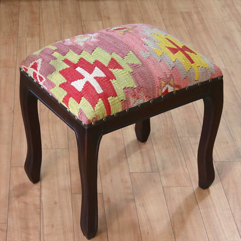 オールドキリム木製家具 H42.5×W38.5×D28.5cm イーブルアイ レクタングルサイズ スツール・オットマン old kilim stool ottman