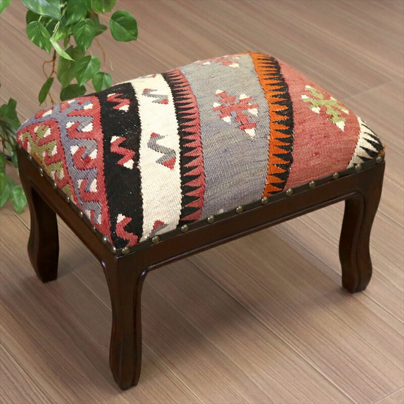 オールドキリム木製家具 H29×W39×D29cm アダナ レクタングルサイズ スツール・オットマン old kilim stool ottman