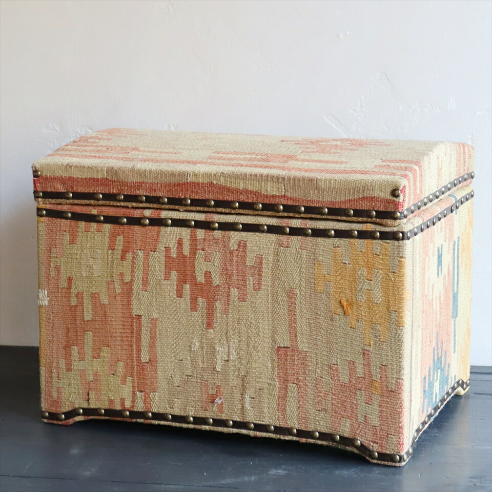 オールドキリム木製家具宝箱 H34×W46×D34cm Lサイズ・シワス Kilim Sandiklar