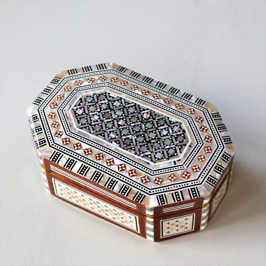 エジプト製螺鈿ジュエリーボックス W14.5×H5.5×D10cm 八角形・Mother of Pearl Jewelry Box Octagon