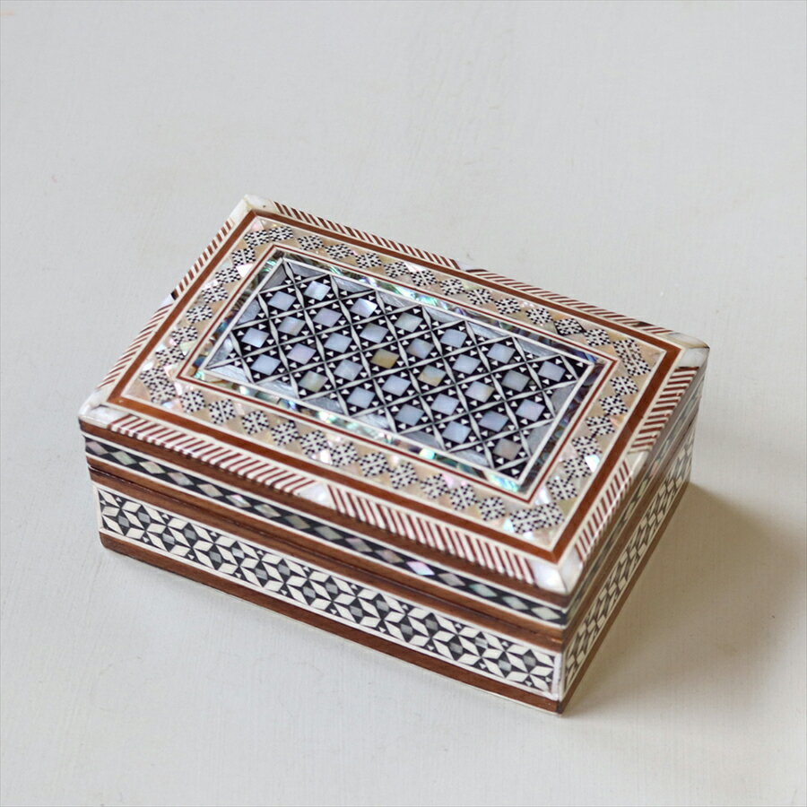 エジプト製螺鈿ジュエリーボックス W12.5×H5.5×D8.5cm 長方形・Mother of Pearl Jewelry Box Rectangle