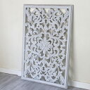 木彫り木製パネル長方形H91×W60×D2cm・アラベスクデザインレリーフ・グレー/wood carving arabesque design gray