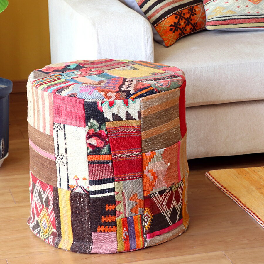 オールドキリムプフ・シリンダー Old Kilim Pouf Cylinder パッチワーク・プフクッション・オットマンプフ【中綿別売り】