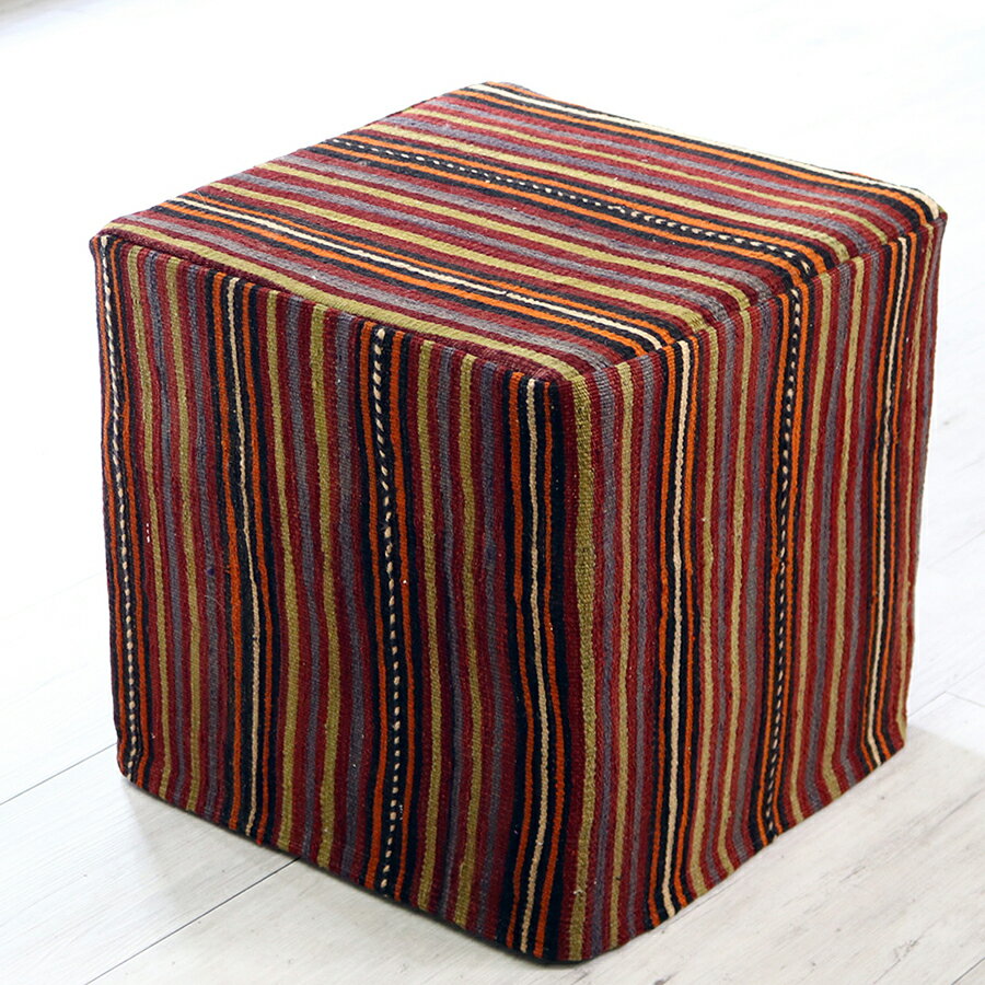 オールドキリムプフ・スクエア Old Kilim Pouf Square カラフルボーダー・プフクッション・オットマンプフ【中綿別売り】