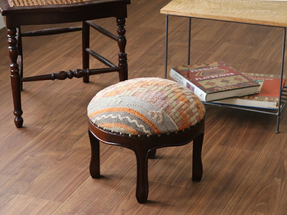 オールドキリムスツール 直径35cm×H29cm ラウンドサイズ キリム木製家具・スツール・オットマン old kilim stool ottman wood furniture