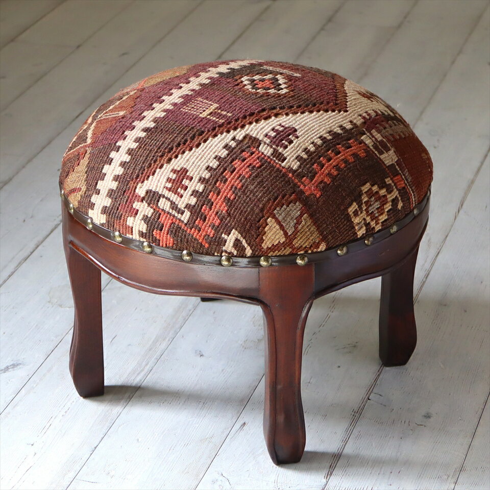 オールドキリムスツール 直径35cm×H29cm ラウンドサイズ キリム木製家具・スツール・オットマン old kilim stool ottman wood furniture