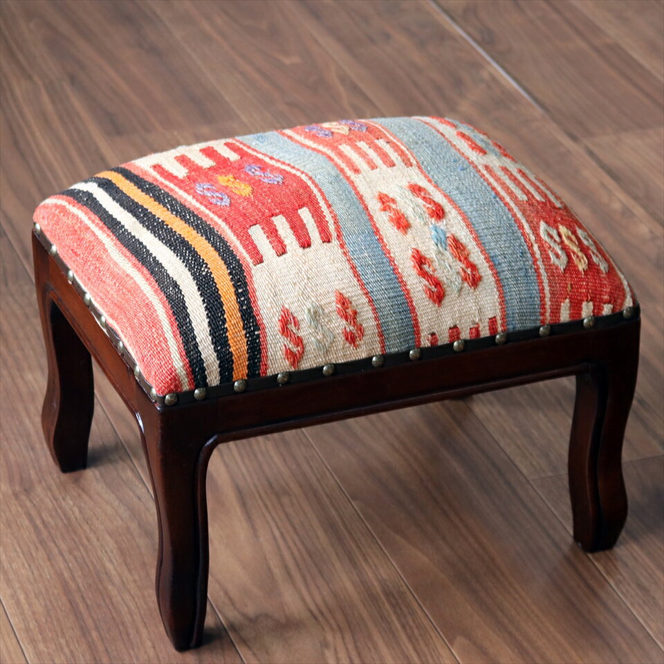 オールドキリム木製家具 H29×W39×D29cm シワス レクタングルサイズ スツール・オットマン old kilim stool ottman