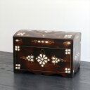【15%OFFクーポン対象品】螺鈿細工木製宝箱 W28×H19×D18.5cm 胡桃の木 Mother of Pearl Walnut Box
