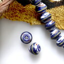 ガーナ・アナンシビーズ（再生ガラスビーズ）　ブルー・レッド・ホワイトマーブル/2粒　 African glass anansi beads, GAHANA【クリックポスト利用可】 2