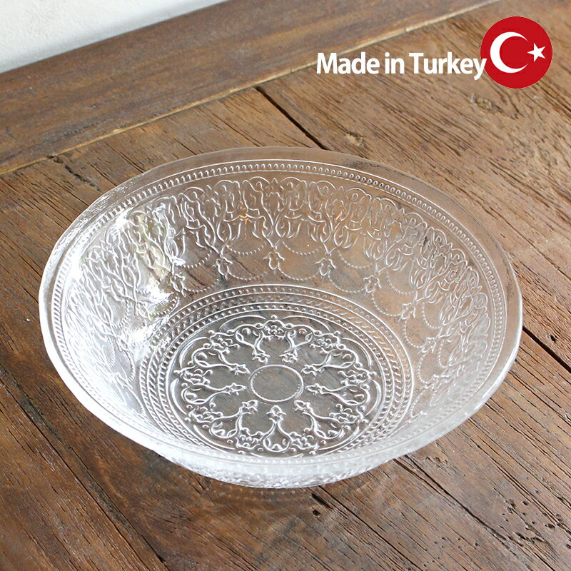 トルコ製ガラスボウル19cm　アラベスクデザインが美しいガラスサラダボウルのサムネイル