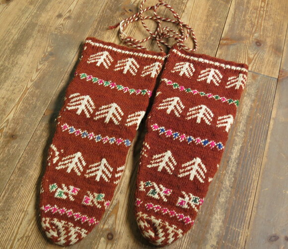 【10%OFFクーポン対象】アンティーク・トルコ手編みウール靴下ライトブラウン／トルコ・伝統柄／24cm