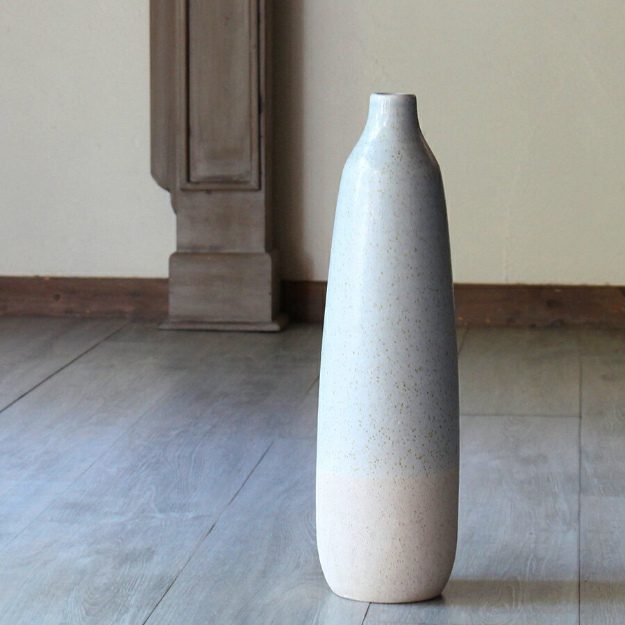 陶器花瓶 フラワーベース H46cm/花瓶 ライトブルーホワイト Vase deco RIVAS matted light blue white L size