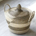 シーグラスバスケット ふた付き 手付き 直径41cm Seagrass basket Cylindrical その1