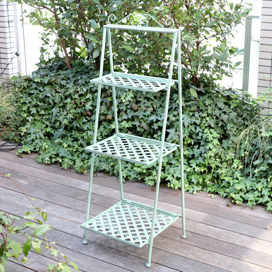 フラワーシェルフ　3段　フラワースタンド　花台　ミントグリーン　折り畳み式　ガーデン雑貨のサムネイル