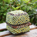 ビーズ装飾の婚礼用宝箱・スマトラ島/竹かご・ヴィンテージ SUMATRAN WEDDING BOX 黄色とブルーのひし形(3)