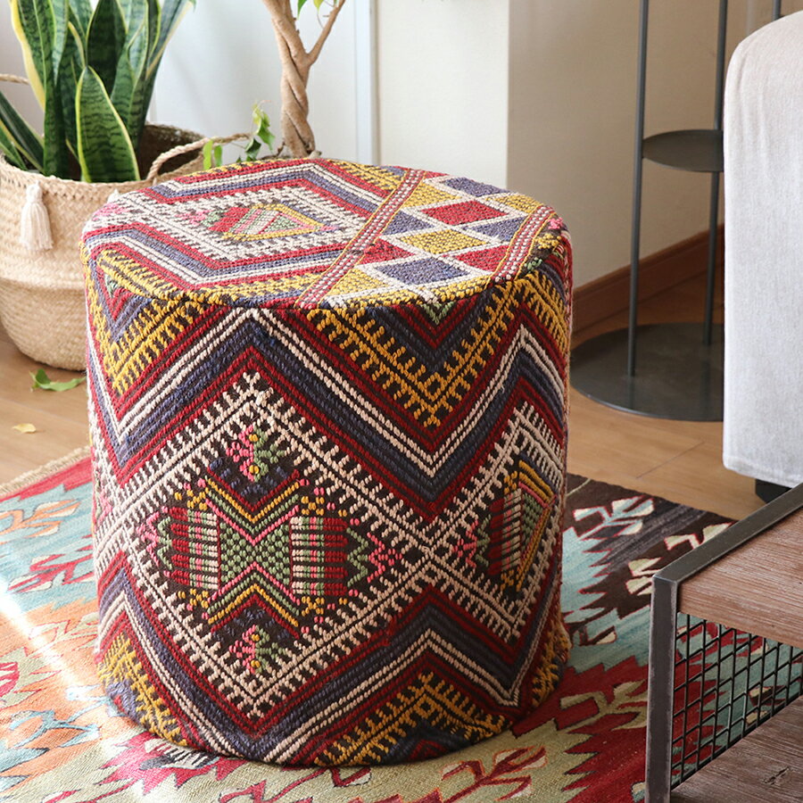 オールドキリムプフ・シリンダー Old Kilim Pouf Cylinder シワス・カラフルジジム・プフクッション・オットマンプフ【中綿別売り】