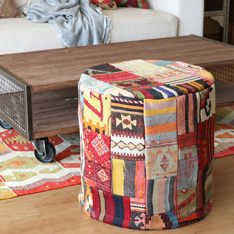 オールドキリムプフ・シリンダー Old Kilim Pouf Cylinder パッチワーク・プフクッション・オットマンプフ【中綿別売り】