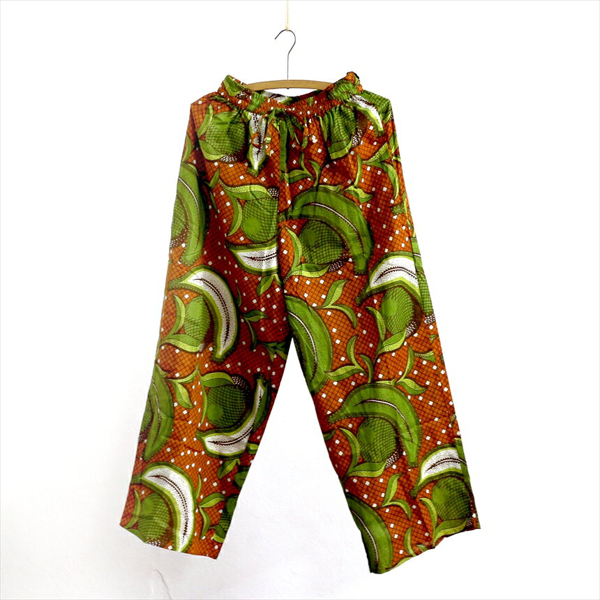 Rakuten - アフリカンプリント イージーパンツオレンジ　裏地付き　ウエストゴム　ワイドパンツ